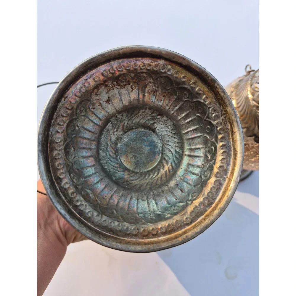 Vintage Silver Tone Crackle Glass Tea Light Lanterns Set of 2 Amber Boho Decor